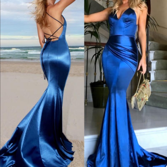 Satin Prom Dress with Criss Cross Back - Picture 3 of 6